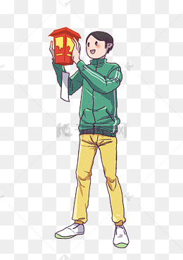 元宵节拿着灯笼的小男孩