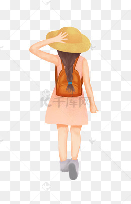 手绘女孩背影插画