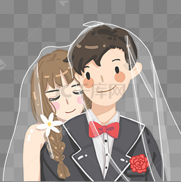 卡通手绘扁平风格情侣夫妻婚纱照片头像