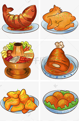 卡通美食新年餐饮东北菜概念画