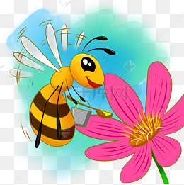 春天小蜜蜂采蜜插画