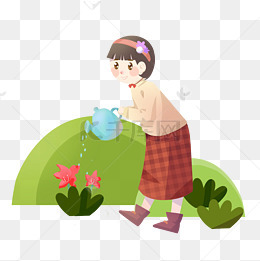 立春浇花的小女孩