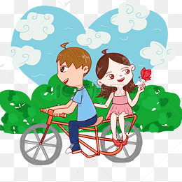 情人节情侣浪漫骑自行车游玩手绘人物png