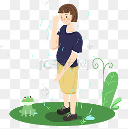 谷雨淋雨的小女孩