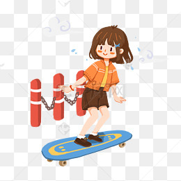 滑板女孩卡通插画