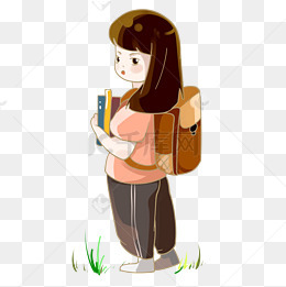 开学季抱书背书包的可爱小女孩png素材