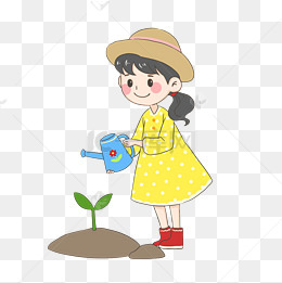 给植物浇水的女孩png