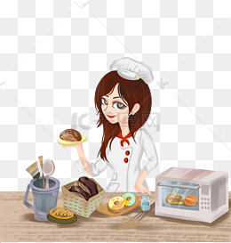 做烘焙的女厨师插画
