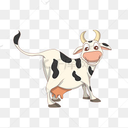 手绘翘尾巴的奶牛插画