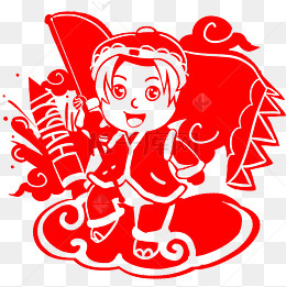 新年剪纸手绘男孩人物