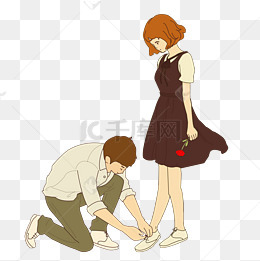 七夕情人节男生为女生系鞋带插画png