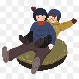坐雪橇的小孩卡通png素材