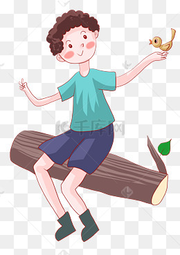 春天高兴快乐的可爱小男孩与小鸟玩耍