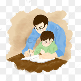 父亲节父亲教儿子写字父子温馨学习手绘肌理插画