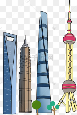 卡通手绘中国上海城市东方明珠