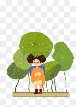 谷雨淋雨的小女孩