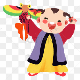 春天放风筝的古风q版小男孩