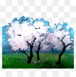 工笔国画水墨樱花树春天落英烂漫粉色