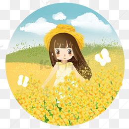 金色油菜花田小清新春季春天手绘元素