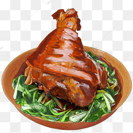 手绘卡通美食新年餐饮东北菜红烧肘子精致画