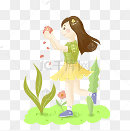 立春撒花的小女孩插画