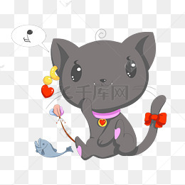 情人节可爱手绘挠痒的小黑猫png矢量素材