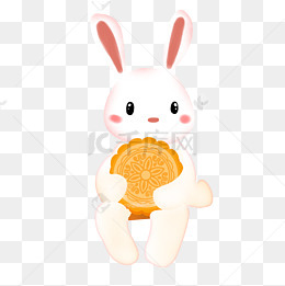 粉色的抱着月饼的兔子