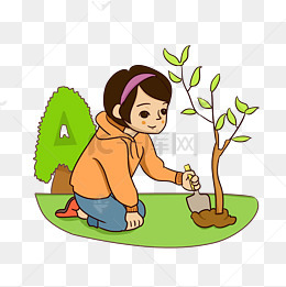 植树节劳动卡通小女孩