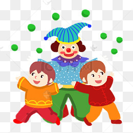 愚人节小丑表演小孩欢呼手绘人物png素材