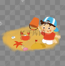 卡通玩沙子的小孩