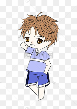 手绘动漫小男孩害羞挠头插口袋