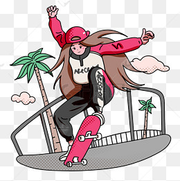 滑板女孩卡通插画
