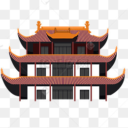卡通多层古代楼房免扣图