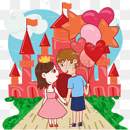 情人节情侣动物园游玩手绘人物png素材图片免费下载
