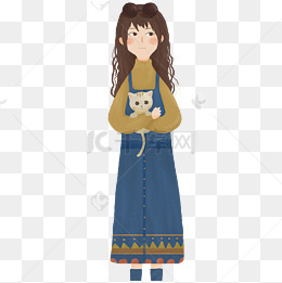 抱着可爱猫咪的卷发小姑娘
