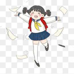 开学季学生背书包开心上学