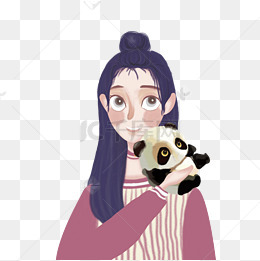 半丸子头和小熊猫手绘设计
