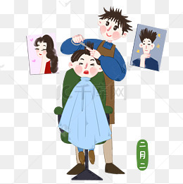 卡通理发店剪发的男孩插画