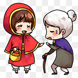 卡通手绘狼外婆和小红帽