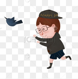 儿童节小男孩快乐的追着小鸟免扣png