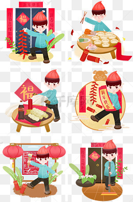 新年放鞭炮手绘插画