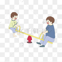 父亲节父子玩跷跷板原创手绘