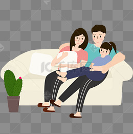 和谐家庭主题一家人温馨看电视