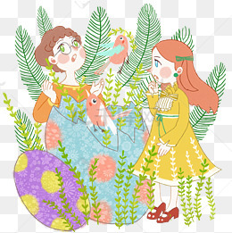 春游情侣森林植物男孩女孩