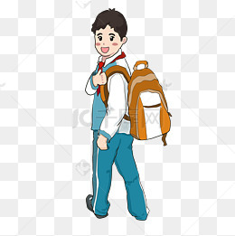 开学季男生背书包上学