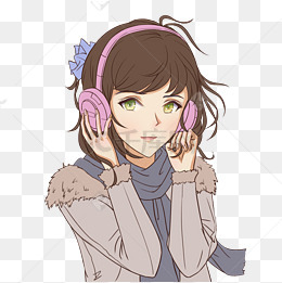 二次元冬日听歌的女生