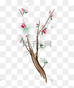 手绘粉色桃树素材