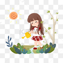 植树节可爱小女孩浇水
