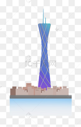 手绘蓝色地标性建筑