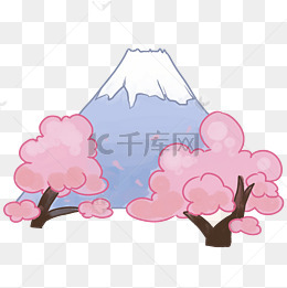 日本的富士山樱花插画